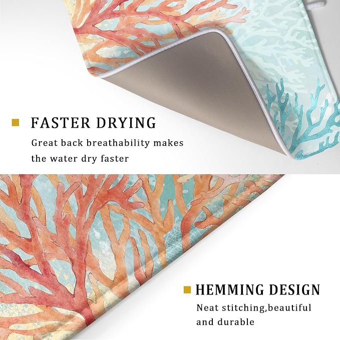 Giwawa Coastal Coral Dish Drying Mat Beach Ocean Drainer Rack Mat 18x24 Inch - Image 3