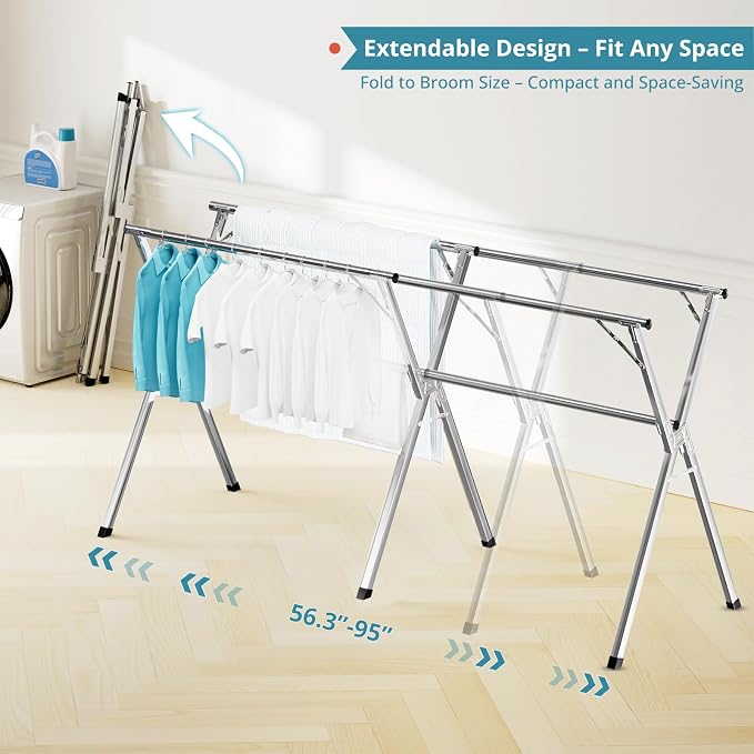 95 Inches Clothes Drying Rack, Drying Rack Clothing Folding Indoor Outdoor - Image 2