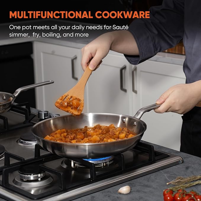 8 Inch Mini Stainless Steel Frying Pan - 5 Ply Stainless Clad Skillet with Aluminum Core, Durable and Even Heating, Professional Cookware for Induction, All Stoves, Oven and Dishwasher Safe