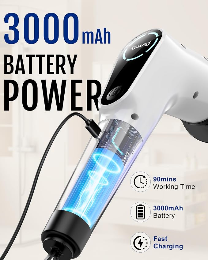 Dovety Electric Spin Scrubber, Extendable Handle, 8 Brush Heads-WH | 90-minute - Image 6