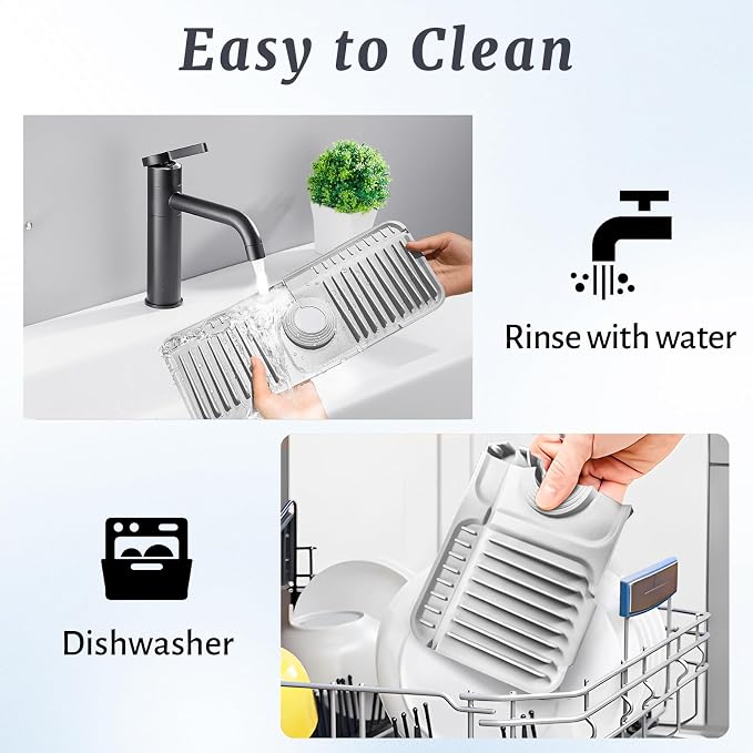 PoYang 14.6 Inch Faucet Mat for Kitchen Sink Splash Guard, Light Grey | Sink - Image 9