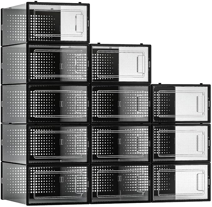 12 Pack Shoe Storage Bins, Space Saving Foldable Shoe Rack, Shoe Box Sneaker - Image 2
