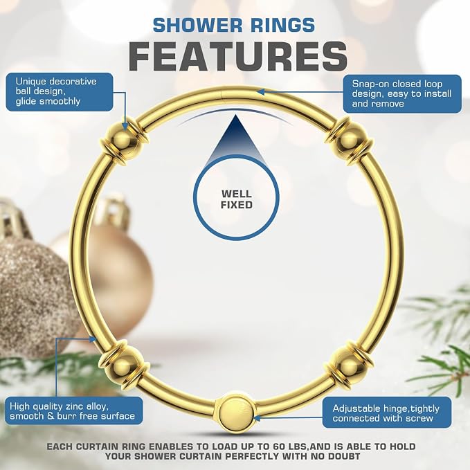 Gold Shower Curtain Hooks, Rust Proof Metal Decorative Shower Rings - Image 7
