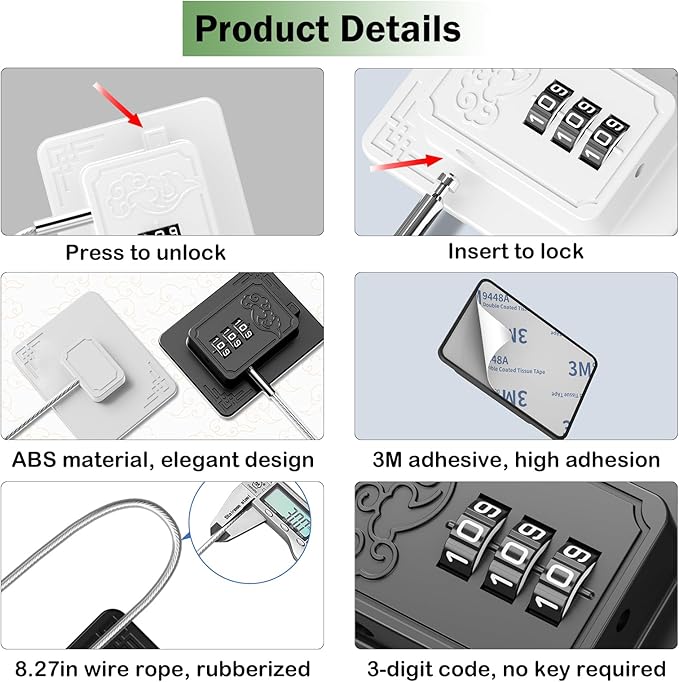 2 Pack Refrigerator Locks with 3 Digit Code, Easy Install Fridge Lock Combination, Premium Freezer Lock, Child Proof Cabinet Locks for Refrigerators, Drawers, Closets, Windows (White)