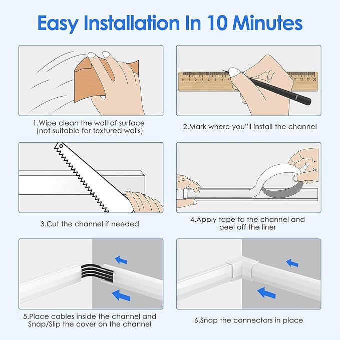 Yecaye TV Cord Hider Wall Mounted, 472in Cord Cover, W0.98in H0.51in, Wire - Image 8