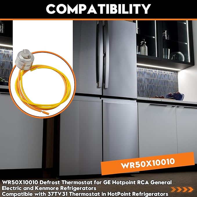 WR50X10010 Defrost Thermostat for GE, Kenmore Refrigerators, Compatible with 37TV31 Thermostat in HotPoint Refrigerators, Replaces AP2071285, 880016, AH303434, EA303434, PS303434, WR50X0131, WR50X131