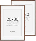 Fun Memories 20x30 Picture Frame 2 Packs, Solid Oak Wood Frames 20 x 30 for Home Decor, Large 20"x30" Poster Frame with Tempered Glass, 20x30 Frames Matted to 16x24, Walnut Color