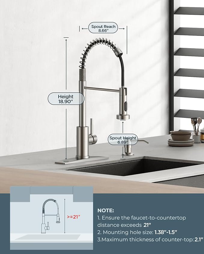 FORIOUS Kitchen Faucet with Soap Dispenser, Single Handle, Brushed Nickel | - Image 5
