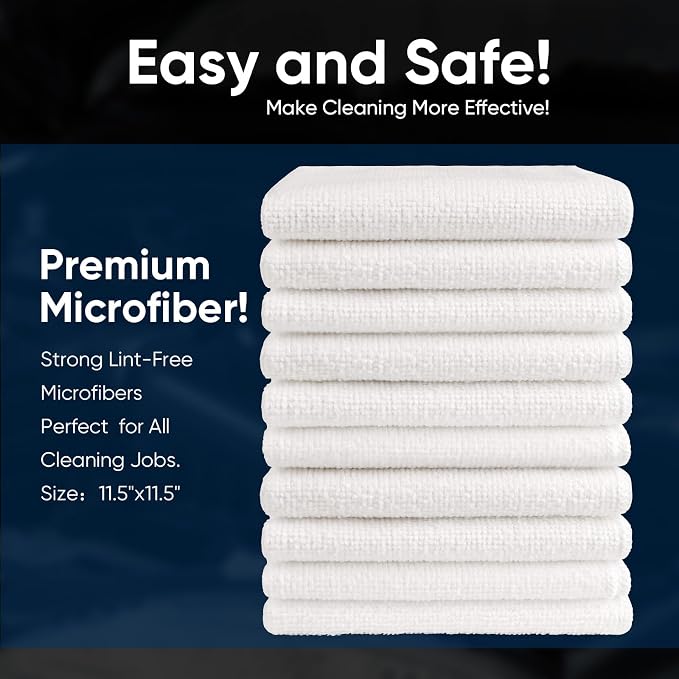 AIDEA White Microfiber Cleaning Cloth 100PK, Reusable Cleaning Rags 12"x12" | - Image 6
