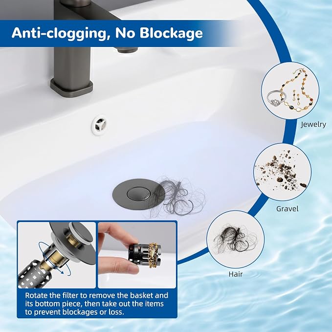 Hibbent 2 PCS Upgraded 3 in 1 Bathroom Sink Drain Strainer, Pop Up Stopper | - Image 2