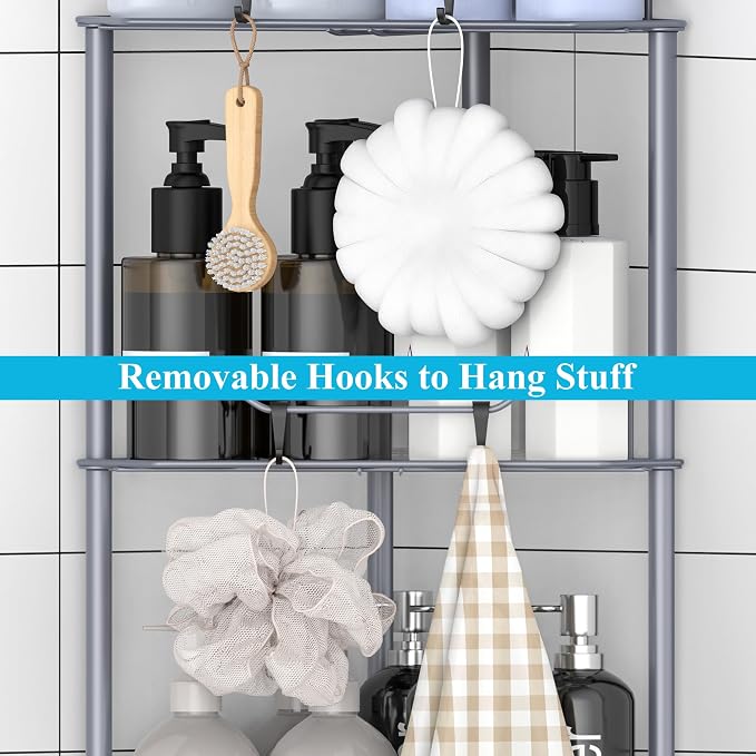 HuggieGems Metal Floor Standing Corner Shower Caddy, Dark Gray, 5 Tier - Image 6