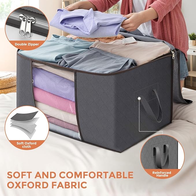 90L Large Storage Bags, 6 Pack Clothes Storage Bins Closet Organizers | - Image 4