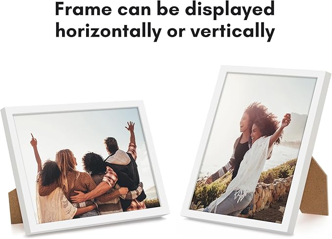Americanflat 8x10 Picture Frame with Shatter-Resistant Glass - Streamline Collection - Thin Border Photo Frame for Tabletop and Wall Display - Hanging Hardware and Easel Stand Included - White