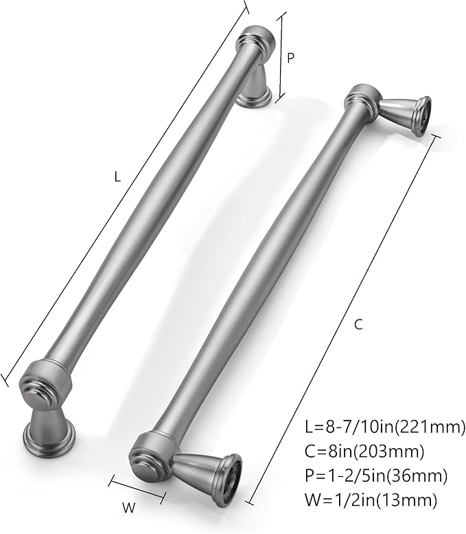 khtumeware 2 Pack 8 Inch(203mm) Brushed Satin Nickel Cabinet Pulls Kitchen Cabinet Handles Cabinet Hardware for Cupboard Drawer Handles Dresser Pulls