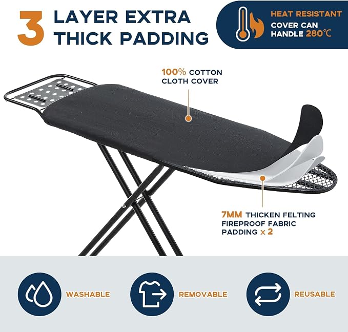 Ironing Board Full Size, RAINHOL Black 54"x13" Compact Ironing Board - Image 3