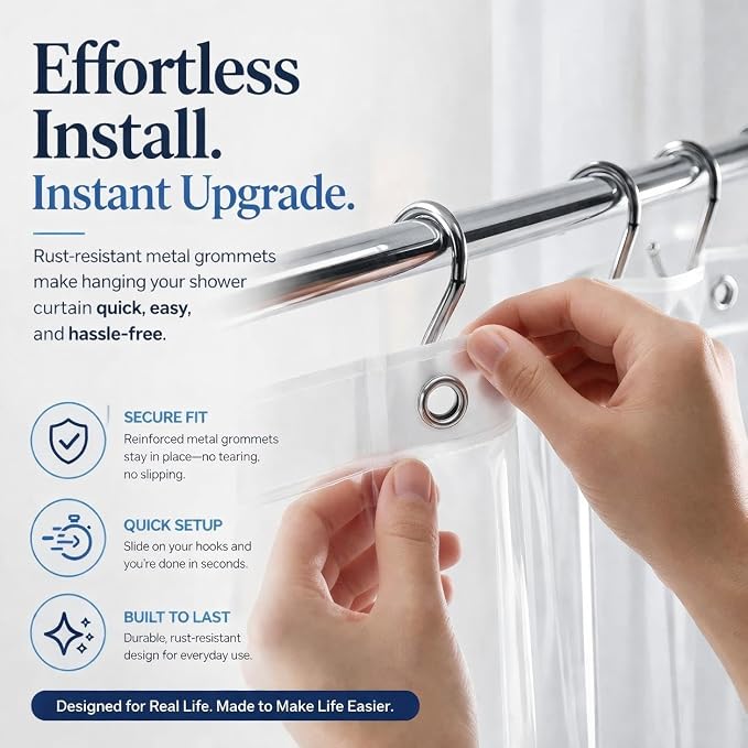 EHZNZIE Crystal Clear Shower Curtain Liner 48x72, PEVA Waterproof Bath Curtain - Image 4
