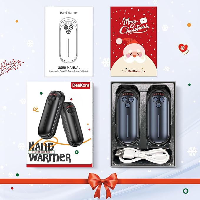 Rechargeable Hand Warmers 2 Pack, 6000mAh Electric Hand Warmer Rechargeable, 2 in 1 Portable Hand Warmers with AI Smart Chips, Outdoor, Hunting, Camping for Family for Christmas