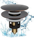 Hibbent All Metal 2 in 1 Bathroom Sink Stopper, Universal Pop Up Drain Strainer, Brass Bullet Core Push Type Stopper for 1.1''~2.3'' Basin, Big Push Button, Anti Clogging Filter, Oil-Rubbed Bronze