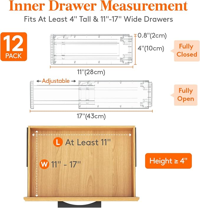 Lifewit 4" High Upgrade Drawer Divider, Adjustable Drawer Organizer Clothes | - Image 2