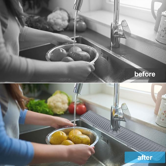 Derlights 30 inch Sink Splash Guard Mat, Silicone Faucet Handle Drip Catcher - Image 3