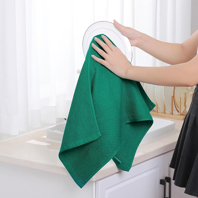 Homaxy 100% Cotton Waffle Weave Kitchen Dish Towels 4-Pack, Dark Green | 13 x - Image 4