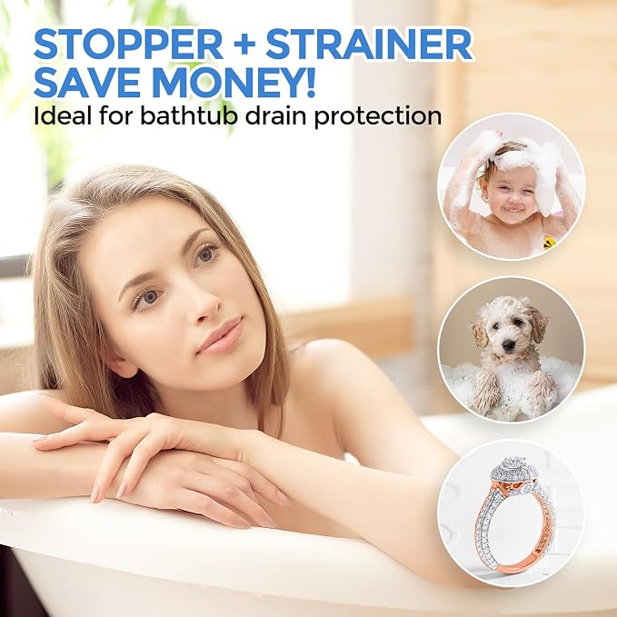 zaa 2 in 1 Bathtub Drain Stopper & Hair Catcher Pop-Up Plug | Upgraded Silver - Image 7