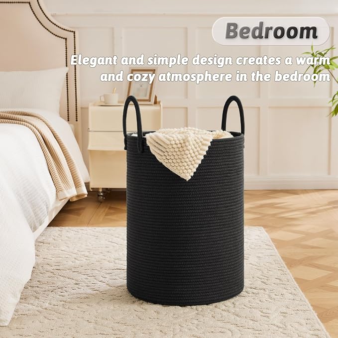 Artfeel Laundry Basket, Woven Cotton Rope Laundry Hamper, 80L - Image 3