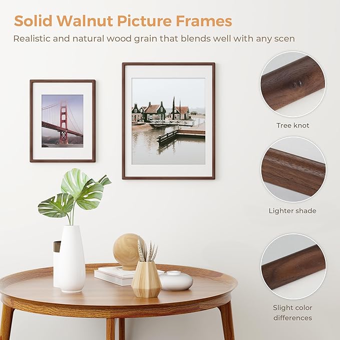 Axeman 18 x 24 Walnut Frame Set of 2 - Rounded Corner 18x24 Picture Frame Matted to 16x20 - Natural Walnut Wood Poster Frame with Tempered Glass for Wall Mount Display