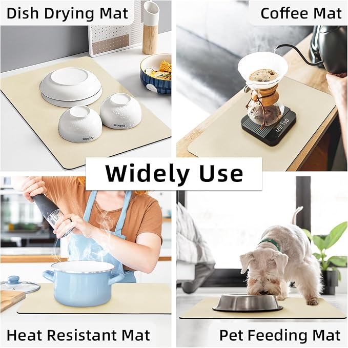 LOPNUR Large Dish Drying Mat for Kitchen Counter, Light Beige | Coffee Mat and - Image 7