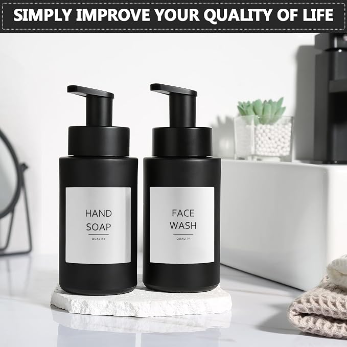 RYTOXILO Matte Black Foaming Hand Soap Dispenser, 10 oz/300ml Glass Foam - Image 7