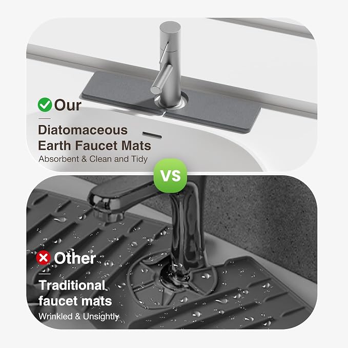 Premium Stone Faucet Mat for Kitchen Sink, 15.8" x 4" Dark Gray | Quick Drying - Image 6
