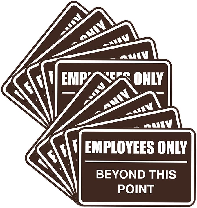 All Quality Classic Framed Employees Only Beyond This Point Wall or Door Sign | Easy to Install Business Signage - Small (Dark Brown) 10 Pack