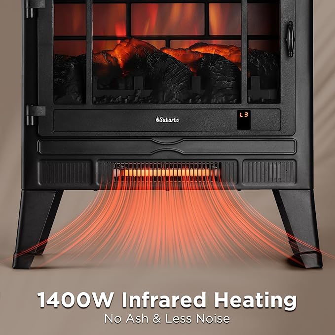 TURBRO Suburbs 25" WiFi Electric Fireplace Infrared Heater with Crackling Sound, Freestanding Fireplace Stove with Adjustable Flame Effects, Overheating Protection, Timer, Remote Control 1400W