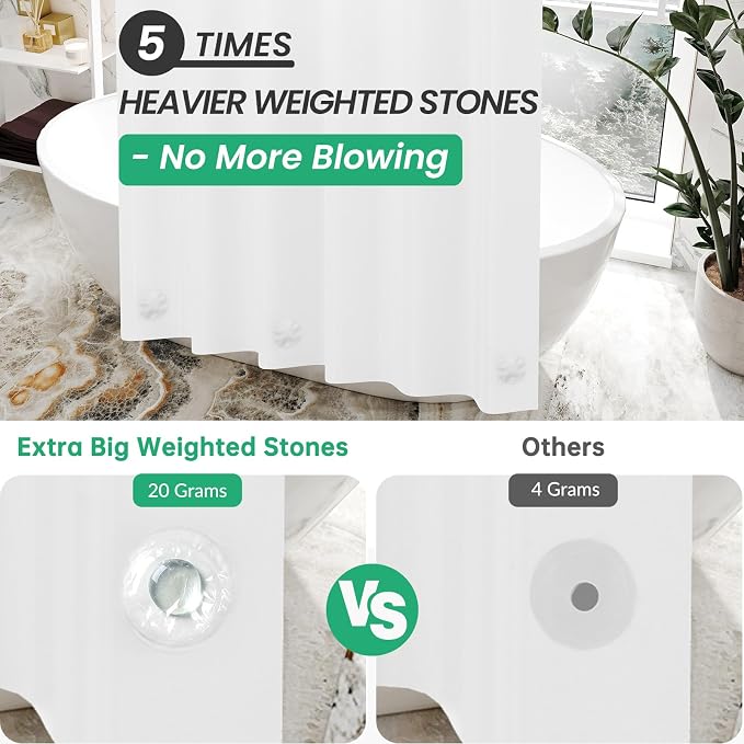 AmazerBath Plastic Shower Curtain 84 Inches Long, 72 x 84 White Weighted Extra - Image 2