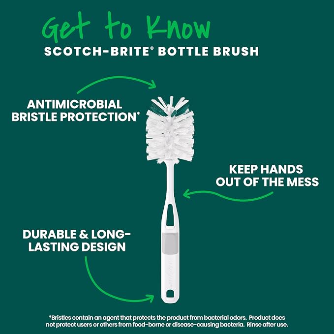 Scotch-Brite Glass and Water Bottle Brush, Long-Lasting Bristles, Safe On - Image 2