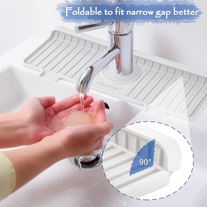Amerner Kitchen Sink Splash Guard, Silicone Faucet Guard & Draining Mat - Image 5