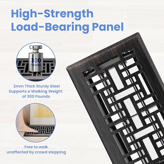 4x8 Inches 2 Pack Heavy Duty Walkable Floor Register Easy Adjust Air Supply Lever Floor Vents - Seattle Design - Vent Cover for Home Floor - Oil Rubbed Bronze