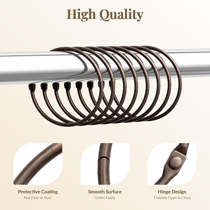 Bathway Shower Curtain Rings, Bronze Shower Curtain Hooks 12 Pcs Anti-Drop - Image 2