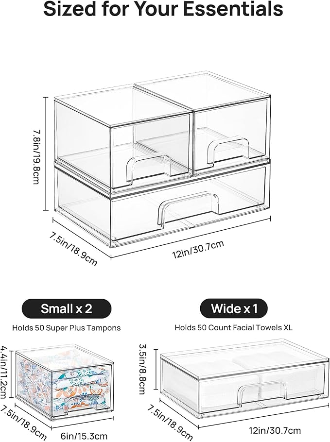 Vtopmart Clear Stackable Storage Drawers Set of 5, Plastic Organizer Bins | - Image 2