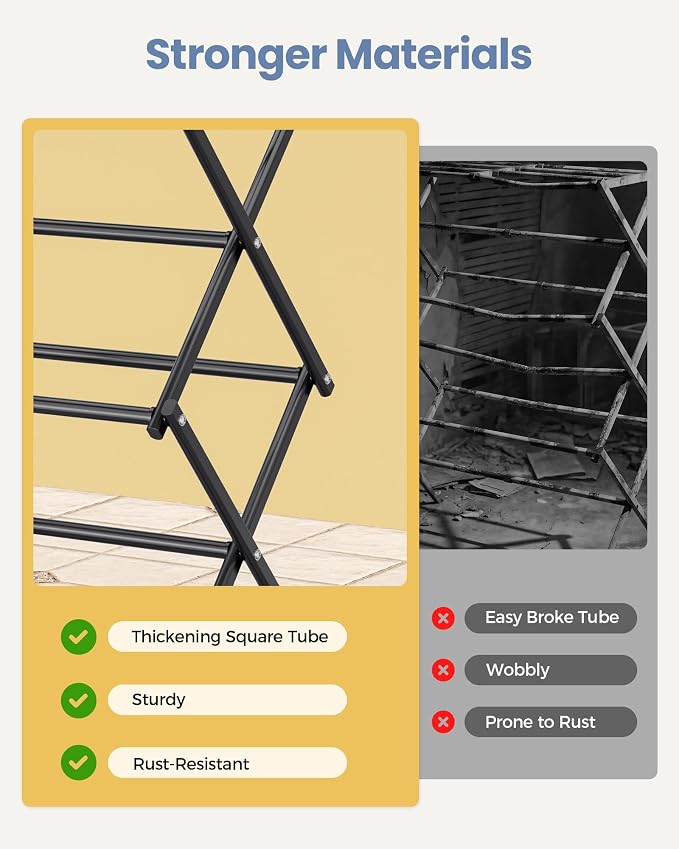 Oversize 3-Tier Clothes Drying Rack, No Install, Non-slip feet, Tool-free Setup - Image 6