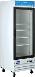 Kratos Commercial One Door Merchandising Refrigerator, Swing Glass Door White Mobile Display Refrigerator for Markets and C Stores, 28" Wide, LED Lighting, 115V(32M-13A)