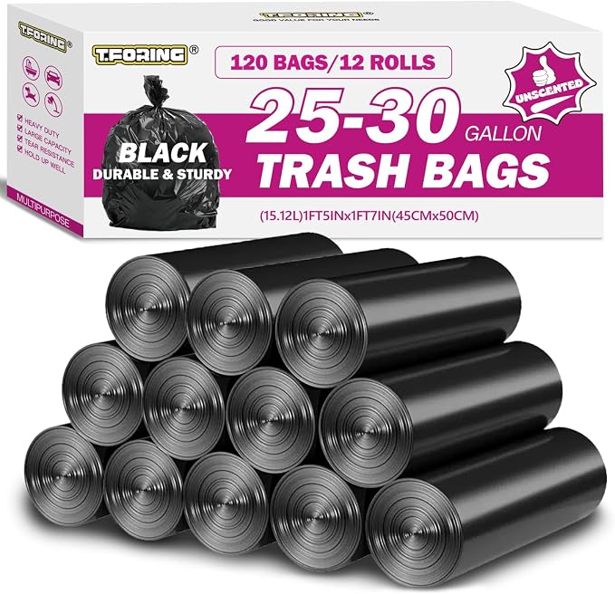 25-30 Gallon Trash Bags Unscented, Plastic Can Liners, Fit 93 by TFORING%C2%AE