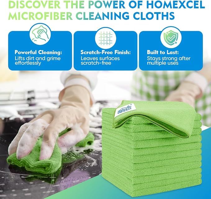 HOMEXCEL Green Microfiber Cleaning Cloth 20 Pack 11.5 x 11.5 Inch Microfiber - Image 2
