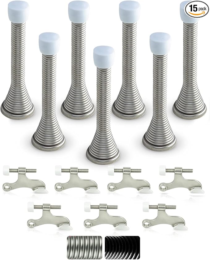 Jack N’ Drill Spring Door Stopper w/ 3X Hinge Pin Door Stops | Flexi Heavy Duty by JD+Jack+N%27Drill