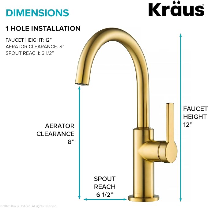 KRAUS Oletto Single Handle Kitchen Bar Faucet in Brushed Brass, KPF-2822BB - Image 4