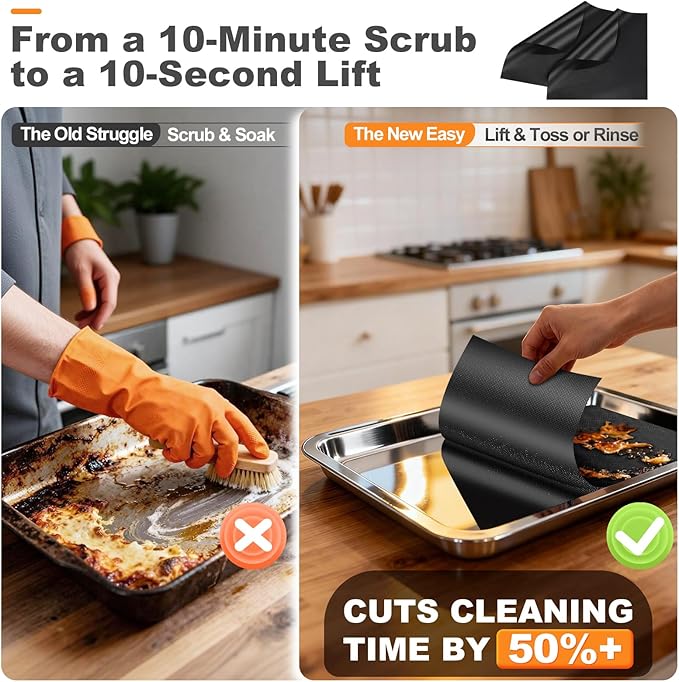 Updated 4 Pack 11.6"x11.6" Toaster Oven Liners for Bottom of Oven, Reusable Non-Stick Heat Resistant Air Fryer Liners, Compatible with Ninja, Breville, Cuisinart, Cosori, Black & Decker, Emeril