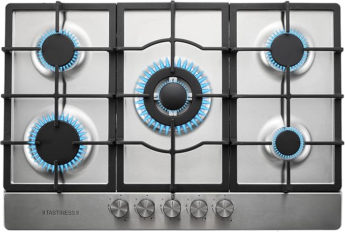 30 inch Gas Cooktop, Stove Top with Built-in 5 Burners, 304Stainless Steel Bulit-in Kitchen Stove, NG/LPG Convertible Gas Stovetop with Thermocouple Protection