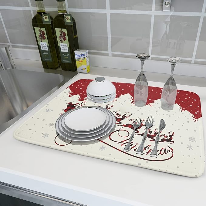 Christmas Moose Dish Drying Mat 16x18 Inch Cute Christmas Elk Drying Mat - Image 6