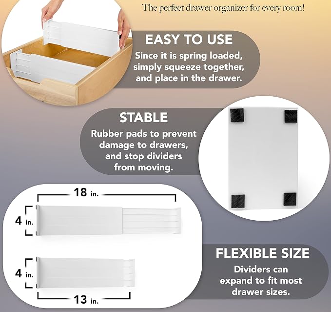 Dial Industries Dresser Drawer Organizer Dividers, 4.5" Deep | Slides apart to - Image 3