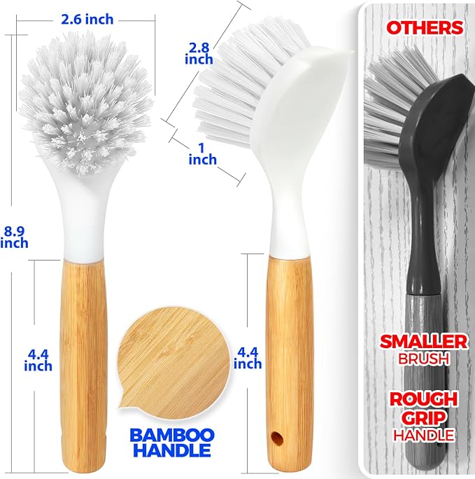 Holikme 3 Pack Dish Brush with Bamboo Handle Cleaning Brush, Pans and Vegetables - Image 6